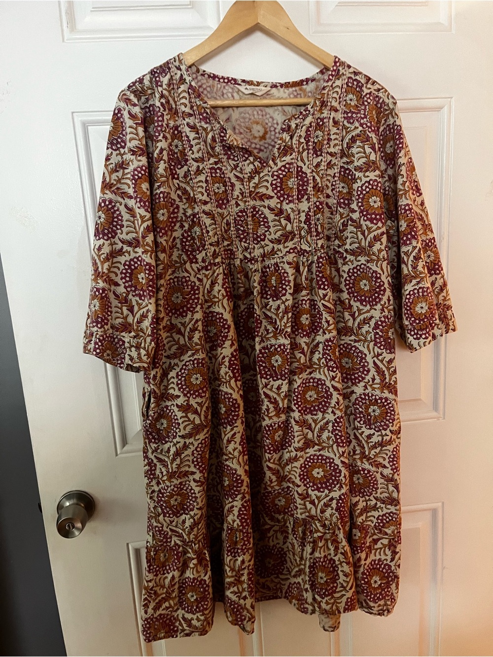 Boho nap dress Floral Tiered Cream pink orange block print medium marketplace